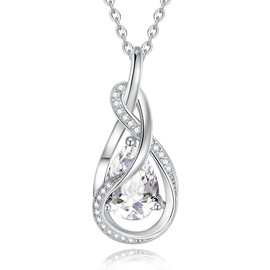 FANCIME Simulated Diamond Necklace April Birthstone Necklace Cubic Zirconia 925 Sterling Silver Infinity Knot Pendant Jewelry Anniversary Birthday Gifts for Women Mom