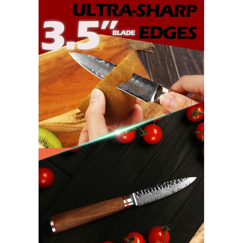 YOUSUNLONG Paring Knives 3.5 Inch - Japanese Hammered Damascus Steel