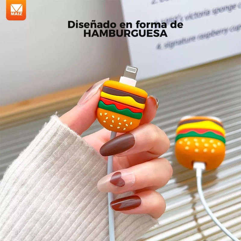 Maíz Funda Protector Cubo Cargador Cable Hamburguesa Kawaii