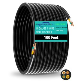 Gubrdfrsod Heavy Duty 100 FT 14 Gauge 4 Way Pure Copper Conductor Wire Insulated Stranded Waterproof RV Trailer Cable Cord 4 Conductor Color Coded Round Trailer Wiring 14 AWG 4 Wire Cable Roll 1200"