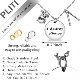PLITI Drummer Gift Drumming Gift Percussion Lover Gift Drum Kit Gift I Destroy Silence Necklace For Drum Player (Destroy Silence necCA)