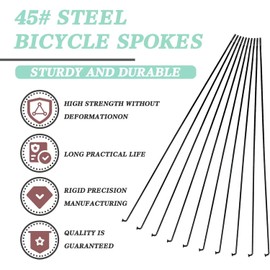 GATWOEST 36 Pcs 14G J Bend Bicycle Spokes Black Steel Bike Spokes with 36 Brass Nipples New Upgraded Cycle Spokes for MTB,Ebike,Mountain,Road City Bikes and Electric Bike 700C Wheels-202 mm