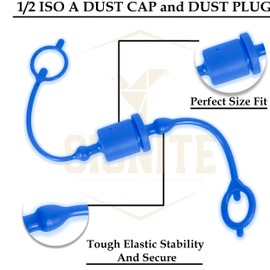 1/2 ISO A Tractor Hydraulic Hose Caps and Plugs Couplers Male Dust Cap and Female Plug Cover, Quick Disconnects Port Plug Fitting with Retention Ring Keeps Cap Attached to Hose, Black (2 Set) (Blue)