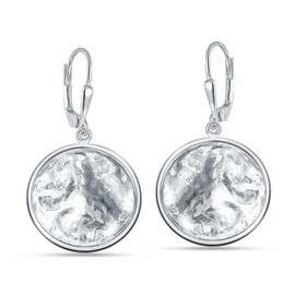 LeCalla 925 Sterling Silver Disc Dangle Earrings for Women | Classic Boho Style Hammered Circle Textured Drop Dangle Earrings | Hammered Disc Leverback Earrings Jewelry Gifts 38MM