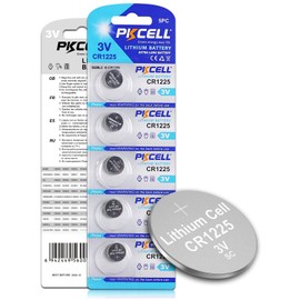 PKCELL CR1225 3V Lithium Battery CR 1225 3V Button Batteries for Thermometer 5-Year Shelf Life (5 Count-CR1225)