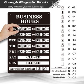Magnetic Changeable Business Hours Sign, Metal Hours of Operation Signs for Business, Store Hours Sign for Glass Door or Window (black, 12 * 8in)