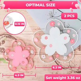 2Pcs Cherry Blossom Coasters for Coffee Table - Heat Resistant Cherry Blossom Decor Non Slip Mat Clear Coasters Table Cup Mat Coffee Mat Gift - Cute Coasters for Desk Set of 2 for Home, Office, Bar