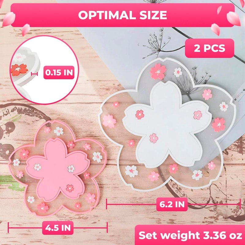 2Pcs Cherry Blossom Coasters for Coffee Table - Heat Resistant