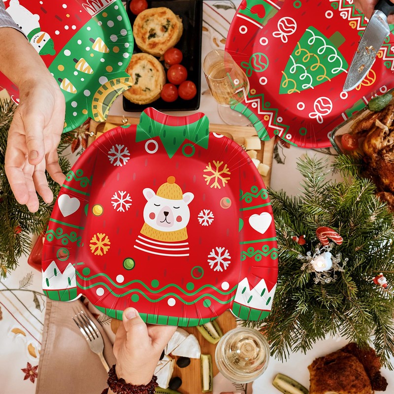 JVORFDG 100pcs Christmas Ugly Sweater Plates Party Supplies Xmas Disposable