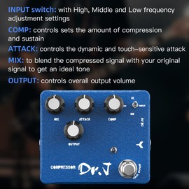 JOYO Compressor Pedal & Clean Boost with 3 Band EQ Sustain Effects for Electric Guitar High-end Edition Dr.J Series (D55)