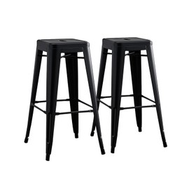 AC Pacific 30” Metal Backless Barstool Set of 2 – Country Rustic Style, Lightweight & Sturdy Build, Easy Assembly – Midnight Matte Black