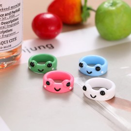 LIU JUN 4pcs Frog Rings For Women，Cute Clay Acrylic Resin Plastic Chunky Vintage Matching Set Y2k Stackable Rings Teen Girls Cool Friendship Dainty Open Jewelry