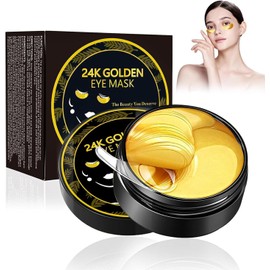 60 PCS Parches Ojos Bolsas y Ojeras, Eye Patches, Máscara Para Los Ojos De Colágeno, Contorno de Ojo Antiarrugas, Anti Edad para Ojeras, Para Eliminación Bolsas y Ojeras, Hinchazón (24K Gold)
