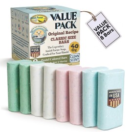 Amish Farms Soap Value Pack– 8 Easy-to-Grip Hydrating Bars (5 oz Each, 2.5 lb) | Cold-Process, USA Made for Sensitive Skin, Face, Hair & Body | Gentle Clean Scent Original Recipe – Tin Tub Collection