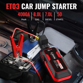 S ZEVZO ET03 Car Jump Starter 4000A Jump Starter Battery Pack for Up to 8.0L Gas and 7.0L Diesel Engines, 74Wh Portable 12V Jump Box with USB Ports, LCD Display, Storage Case, and LED Light