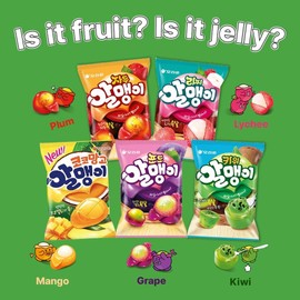 Korean Fruit Jelly Candy – Assorted Chewy Gummy Snacks – 5 Fruity Flavors (Grape, Plum, Lychee, Kiwi, Mango) – Individually Wrapped – Perfect for Kids & Adults – 알맹이젤리 (Plum–2.86oz(81g) × 4pack)