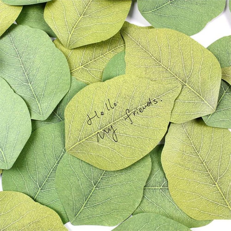 100 Sheets Sticky Notes, Beautiful Green Leaf-Shaped Self Stick Notes,