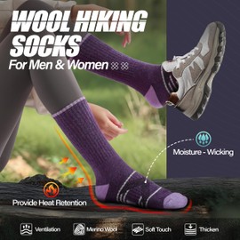 ANTSANG Merino Wool Socks for Men & Women Thermal Winter Hiking Warm Thick Crew Cozy Boot Work Gift Socks Stocking Stuffers 5 Pairs(Purple/Black/Grey Series)
