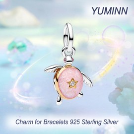 YUMINN Pink Opal Turtle Charm 925 Sterling Silver Charms for Bracelets and Necklaces Dangle Pendant Bead Charms Jewelry Gifts for Women Family Friends