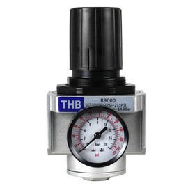 HEAVY DUTY IN-LINE COMPRESSED AIR PRESSURE REGULATOR FOR AIR COMPRESSOR, 7 TO 215 PSI ADJUSTABLE, HIGH FLOW RATE, WALL BRACKET AND GAUGE INCLUDED (3/4" NPT, 175 CFM)