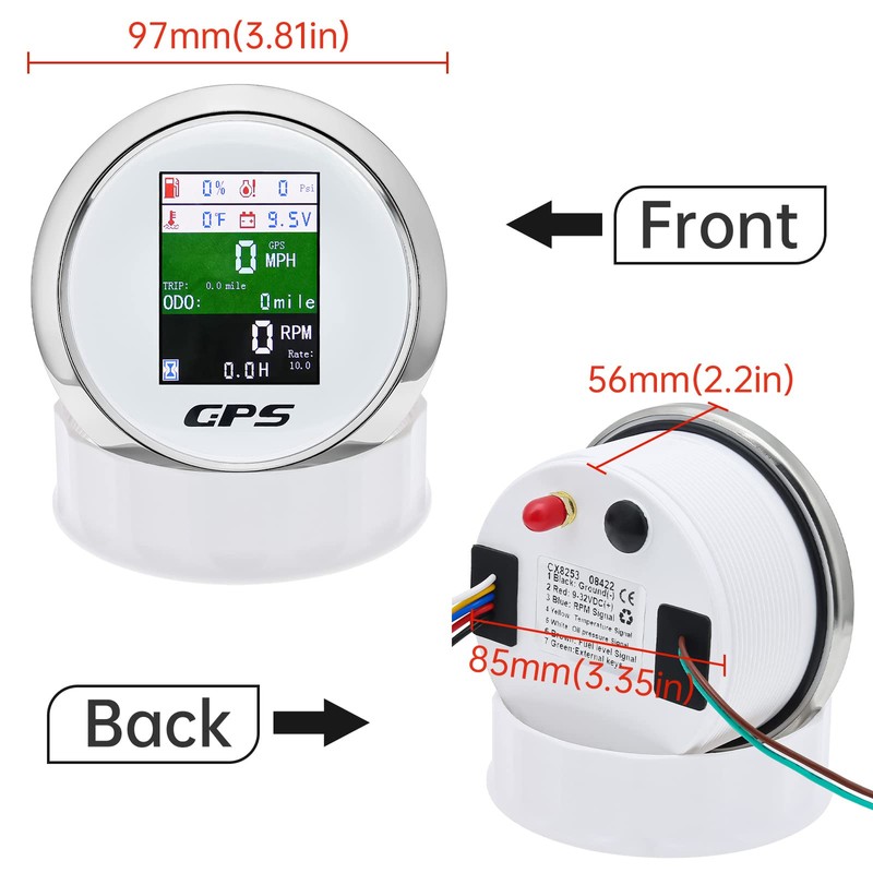 6-in-1 GPS Speedometer 3-3/8" 85mm MAIMEIMI Multi-Functional Adjustable Tachometer Voltmeter