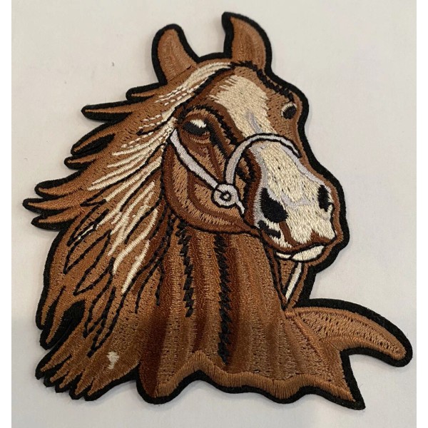 Unbranded RACE HORSE HEAD Embroidered Iron on Patch 4"x3" Brown!