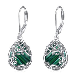 Malachite Drop Dangle Earrings 925 Sterling Silver Tree of Life Teardrop Earrings 925 Sterling Silver Malachite Leverback Earrings for Women Jewelry Gifts (AA-Tree of Life Malachite)
