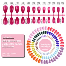 720PCS Short Glossy Stiletto Fake Nails, Kalolary 30 Colors Full Cover False Nails Almond Acrylic Artificial Nail with Nail File & Nail Stick for Woman Girls Nail Art DIY Decoration at Home Salon