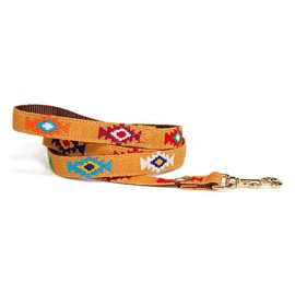 A Tail We Could Wag Dog Leash - Handmade Guatemalan Cotton Weave with Colorful Patterns & Solid Brass Snap | God's Eye | Gold, 1/2" x 4'