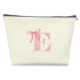 Udinaz Initial Makeup Bag Letter E Monogram Makeup Bags for Women, Pink Bow Cosmetic Bag, Preppy Makeup Bag, Aesthetic Makeup Bag, Preppy Stuff, Coquette Stuff, Girly Makeup Bag, Pink Makeup Pouch