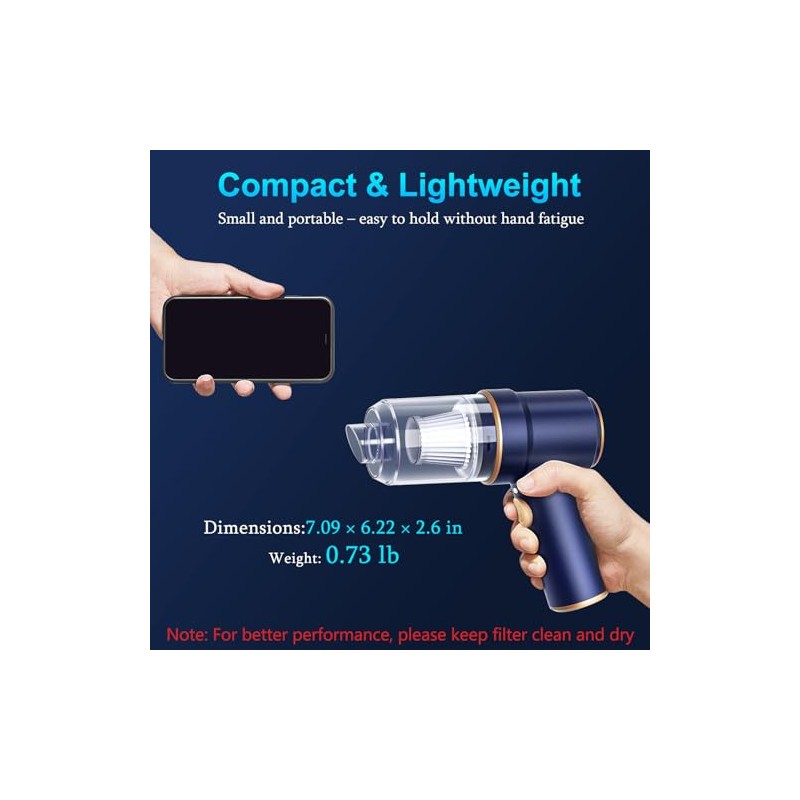 KMM Handheld Car Vacuum Cleaner with LED Light & Multi-Nozzles