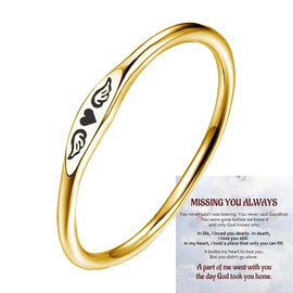 LIU JUN For Memorial - Tiny Heart With Wings Ring, Missing You Always I'll Hold You In My Heart Rings Lost Loved One Loss Miscarriage Memorial Jewelry Gift