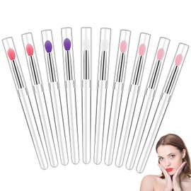 Nogeqi 10 Pcs Silicone Lip Brush for Lipstick,Lip Mask Applicator,Reusable Lip Scrub Brush,Lip Gloss Applicator Wands for Women,Portable Makeup Tool Kits for Lipsticks Lip Balm Lip Gloss(4 Colors)