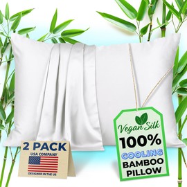 Pillow Cases - 100% Viscose Derived from Bamboo - Cooling Pillowcase - Queen Size, White, Set of 2 Zippered - for Hot Sleepers - Soft Pillow Covers - by Vegan Silk
