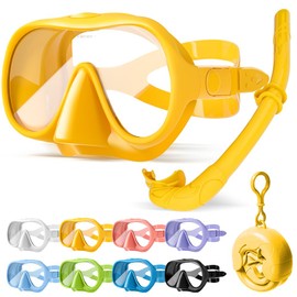 HINATAA Snorkel Set Adults, Fashionable Macaron Colors Frameless Snorkeling Mask, Ultra Wide View Anti-Fog Snorkel Mask Set, Portable Professional Diving Snorkeling Set (Yellow)