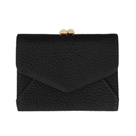 Compact Mini Wallet, Genuine Leather, Small Folding Wallet, Trifold Wallet, Coin Purse, Lightweight, Card Case, Large Capacity, Women's, Black