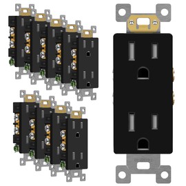 TG Black Decorator Receptacle, Standard Electrical Wall Outlet, 15A 125V, Self-Grounding, 2-Pole, 3-Wire, 5-15R, UL Listed, 10 Pack, Tamper Resistant