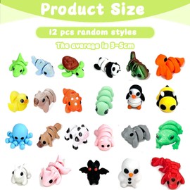 12Pcs 3d Printed Animals, Mini 3d Printed Animals, 3d Printed Toys Movable Joint 3d Printed Toys Different Animal Shapes for Home and Office Decoration Photographic Prop (Random Style and Color)