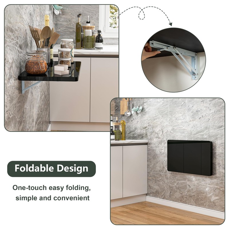 Clikuutory Black Wall Mounted High Gloss Folding Table 23.6" L