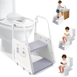 Potty Training Seat with Step Stool - 3 in 1 Potty Training Toilet Seat with Large Handles & Anti-Splash Guard | Foldable Toddler Toilet Seat Adjustable Height Non-Slip Toddler Step Stool