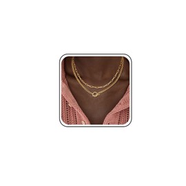 TseenYi Layered Chain Toggle Clasp Necklace Gold Layered Necklace Chunky Chain OT Clasp Necklace Paperclip Chain Choker Necklace Clasp Toggle Pendant Necklace Bar Circle Charm Necklace