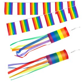 tangger 4 Packs Windsock Wind Chimes Wind Socks Windsock Fish Rainbow Wind Chime Wind Turbine Rainbow Hanging Decoration Patriotic Windsock Waterproof Material for Outdoor Use (13 x 88 cm)