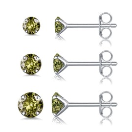 Silver Stud Earrings for Women - S925 Sterling Silver Cubic Zirconia Stud Earrings Set | Hypoallergenic Earring August Birthstone Peridot Wedding Birthday Chritsmas Jewellery Gift, Size: 3mm/4mm/5mm