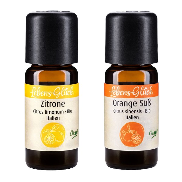 LebensGlück. Clarity Set Orange Oil Organic / Lemon Oil Organic, 100% Natural Essential Oil Orange & Lemon, Organic, 2 x 10 ml, Aroma Therapy/Cosmetics