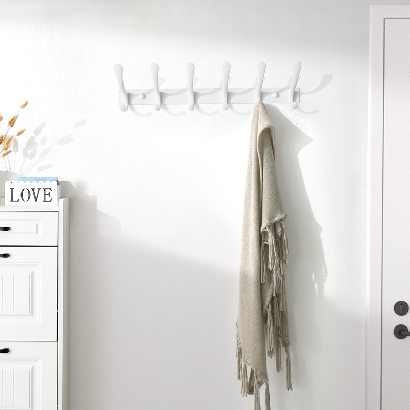 SKOLOO Coat Rack Wall Mounted - 6 Hooks, Heavy Duty,