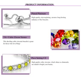 Sfoni Women's Tennis Bracelet 925 Sterling Silver Plated Glitter Tennis Bracelet with Birthstone in 12 Colours Adjustable Bracelet Birthday Christmas Gift for Women Girls, Sterling Silver