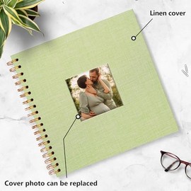 Hiwhy Scrapbook Photo Album Linen Cover, 12 x 12 Inch Hardcover Kraft White Pages Memory Book, for Travel Wedding Guest Book Christmas Baby Shower (40 Sheets/ 80 Pages,Grassgreen)