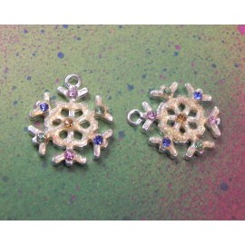 5 Silver Plate Enamel Rhinestone Snowflake Christmas Winter Charms Snow Flakes