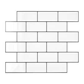 VEELIKE Tile Seal, Waterproof, Kitchen Tile Sheet, Heat Resistant, 6 Pieces, 11.8 x 11.8 inches (30 x 30 cm), Brick Style, White, Glossy, Tile Sticker, 3D Wallpaper Seal, Mosaic, Thick, Glued,