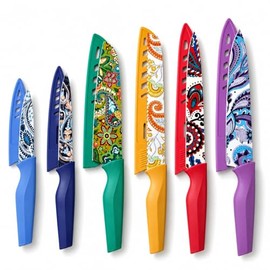 MasterChef - Juego de cuchillos de cocina con bloque, 6 cuchillos de cocina y un soporte universal para cuchillos, hojas de acero inoxidable extra afi